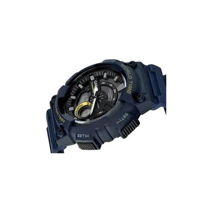 Reloj Casio Hombre Aeq-110w-2a Sumergible 100m Con Hora Mundial Azul Marino Negro