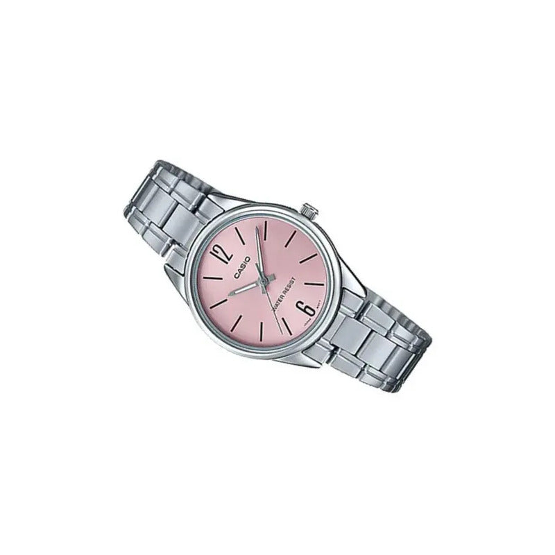 Reloj Casio Mujer Modelo Ltp-v005d-4budf /relojería Violeta Color De La Correa Plateado Arctic Silver Rosa