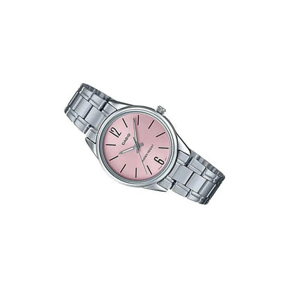 Reloj Casio Mujer Modelo Ltp-v005d-4budf /relojería Violeta Color De La Correa Plateado Arctic Silver Rosa