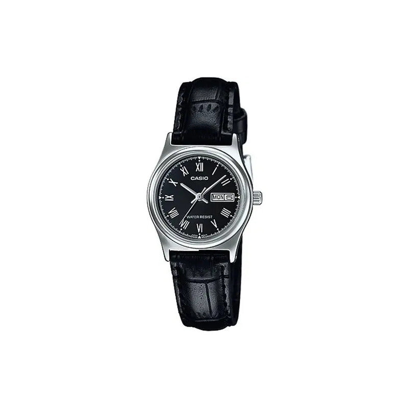 Reloj Casio Ltpv006l 1b Mujer Correa Negra Piel Fechador Negro Plateado Negro Ltp-v006l-1b