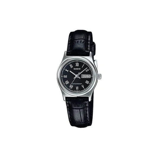 Reloj Casio Ltpv006l 1b Mujer Correa Negra Piel Fechador Negro Plateado Negro Ltp-v006l-1b