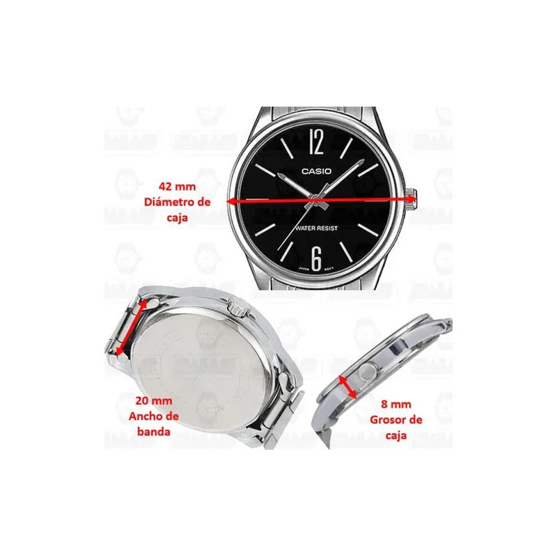 Reloj Casio Mtp-v005d-1b Hombre Acero Plata Full Color De La Correa Plateado Negro