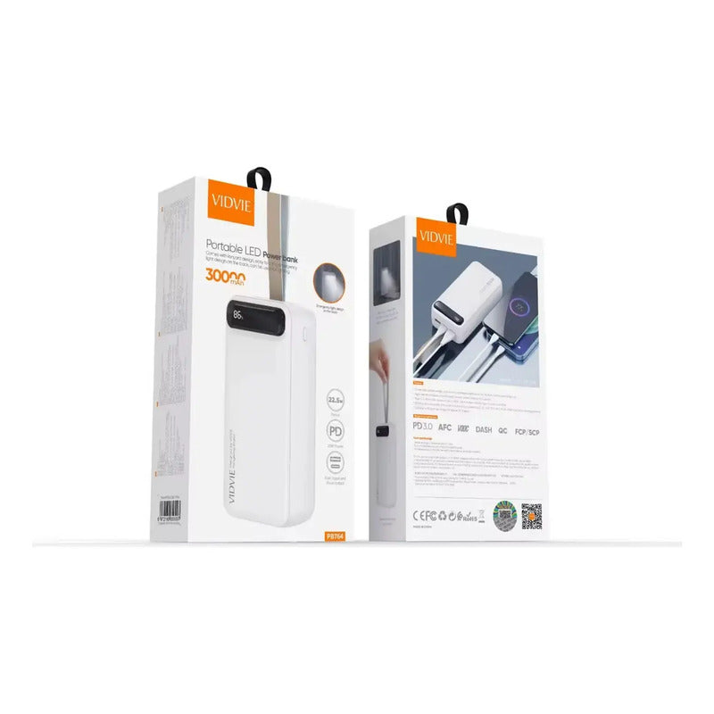 Cargador Portátil Powerbank 30000mah Linterna Led 22.5w Blanco