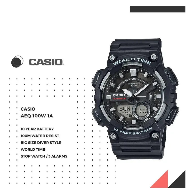 Reloj Casio Anadigi Para Hombre, Aeq-110w-1avdf-br, Correa De Color Negro Negro 3
