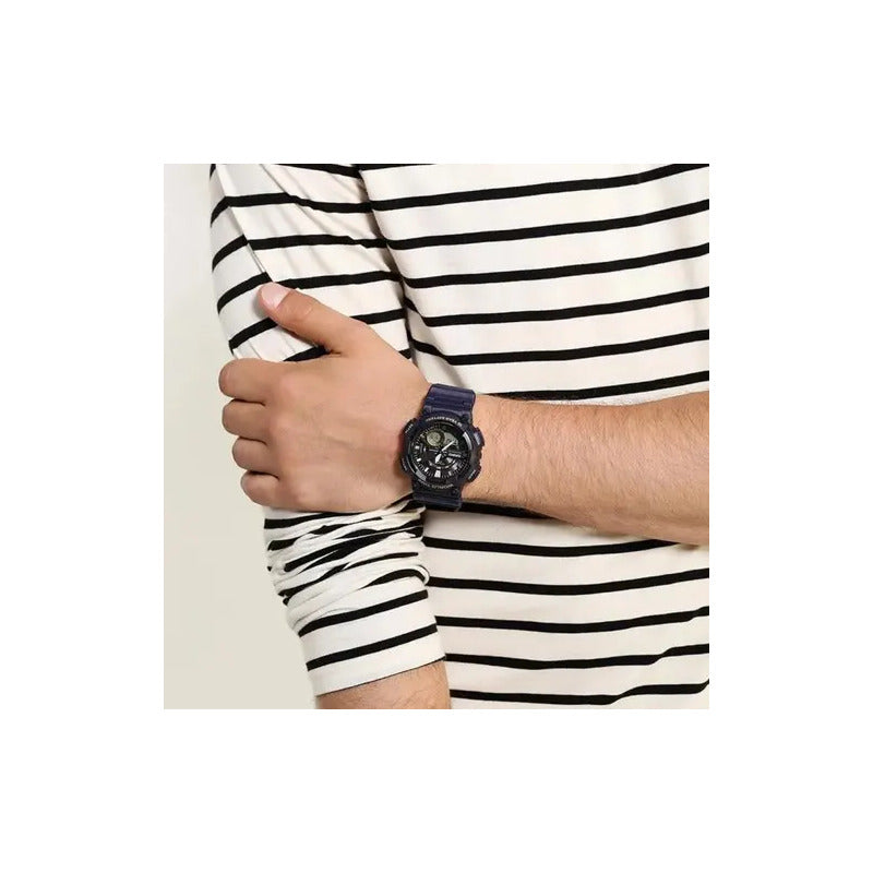 Reloj Casio Hombre Aeq-110w-2a Sumergible 100m Con Hora Mundial Azul Marino Negro