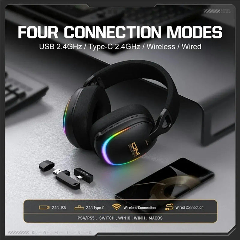 Auriculares Gaming Gt805 Inalámbricos ,4 Modos 2 En 1 Dongle Negro