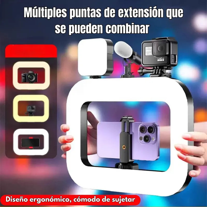 Aro De Luz Led Rgb Multicolor Recargable Selfie Inalambrico Negro Rgb