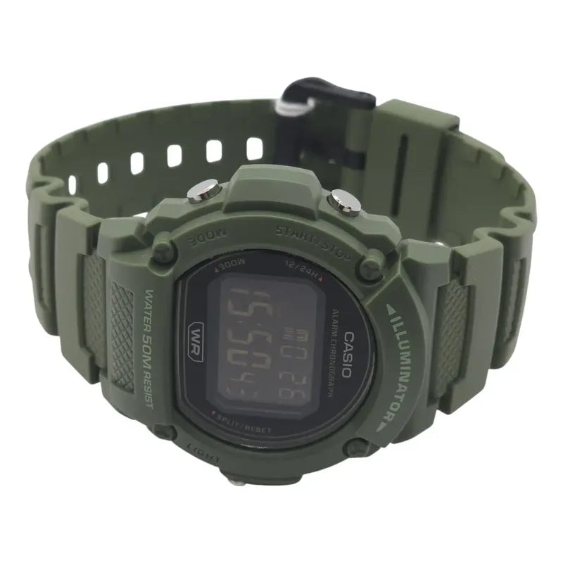 Reloj Pulsera Digital Casio W-219hc-3bvdf Con Correa De Resina Color Verde - Bisel Negro