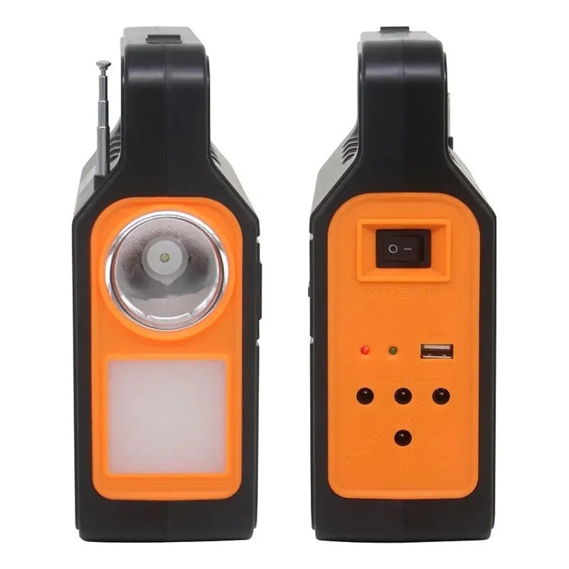 Kit Emergencia Solar Con Radio-parlante+ Linterna+ Foco Negro
