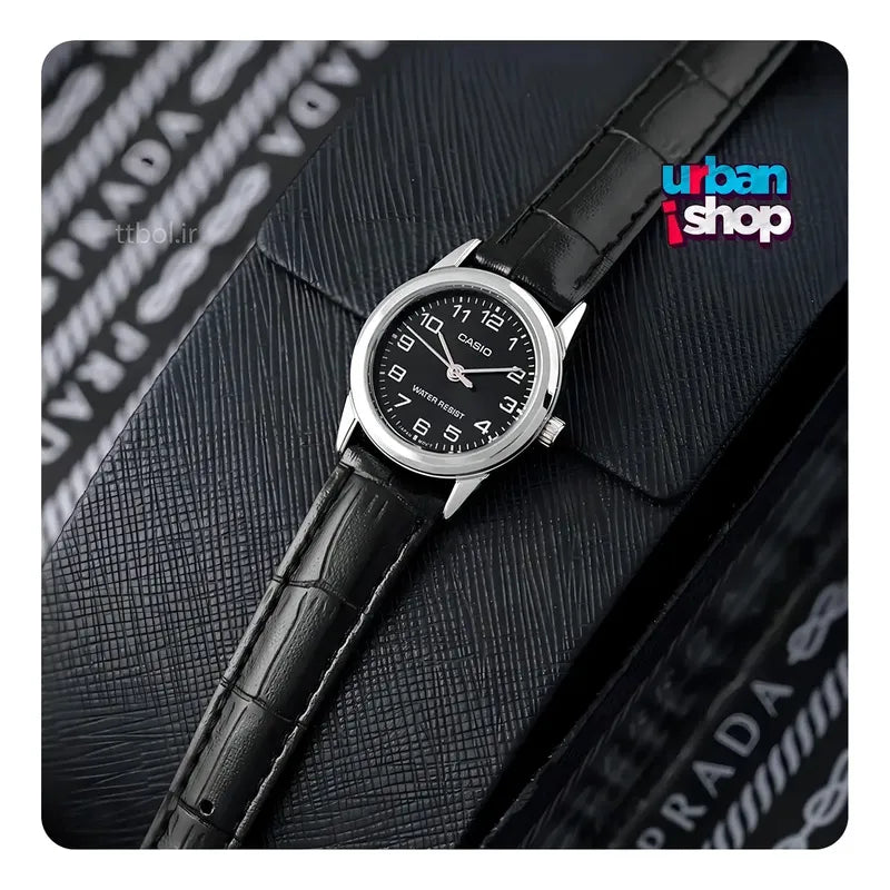 Reloj Casio Dama Ltp-v001l-1b, Caja De Acero,correa De Cuero Negro Plateado Negro Con Números