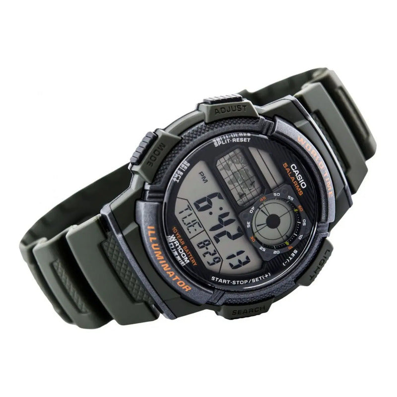 Reloj Pulsera Casio Youth Series Ae-1000w-3a Hombre Verde Oscuro Negro Gris Claro