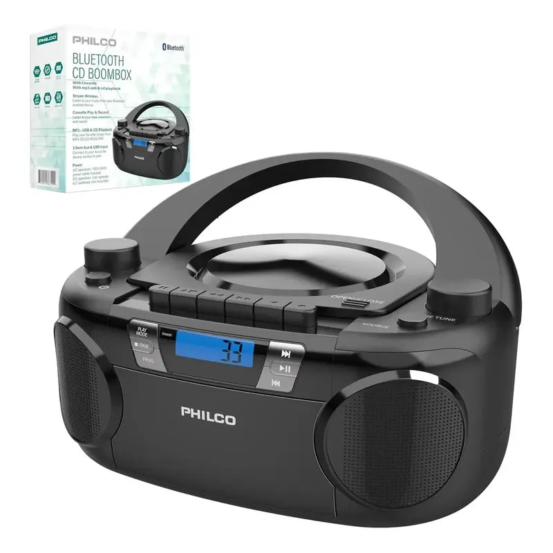 Boombox Cd Bluetooth Y Casete 12w Color Negro