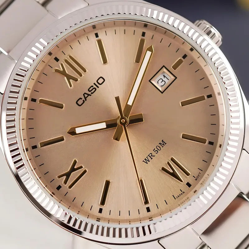 Reloj Casio Mtp-1302dd-9avdf De Acero Inoxidable Para Hombre Con Fondo Rosa Plateado