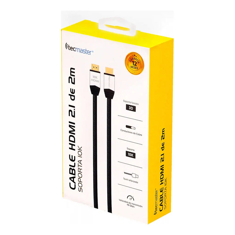 Cable Hdmi Tecmaster Alta Definición 2.1 8k 2m Compatible 3d Hdr Earc Negro