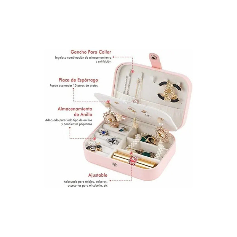 Caja Joyero Alhajero Organizador De Accesorios Bijouterie Color Rosa
