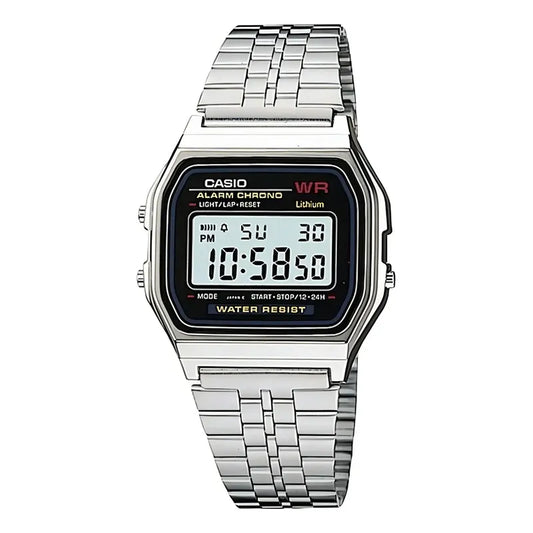 Reloj De Pulsera Casio Vintage A-159wa-n1 De Cuerpo Color Plateado, Digital, Fondo Negro, Con Correa De Acero Inoxidable Color Plateado, Dial Negro, Minutero/segundero Negro, Bisel Color Plateado