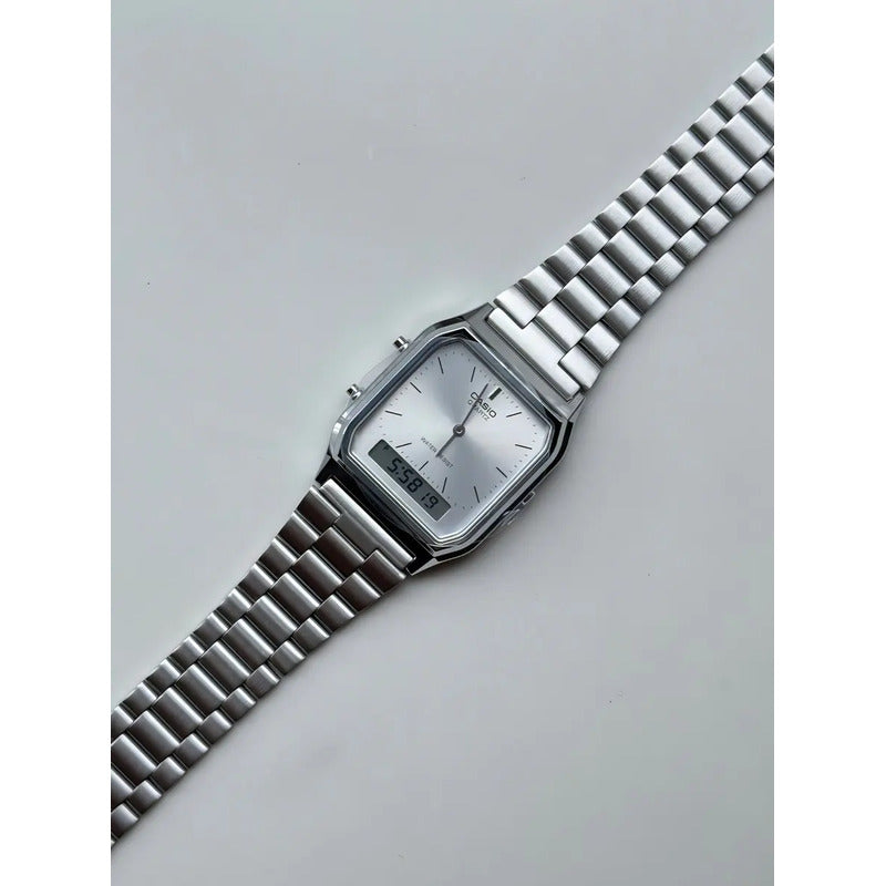 Reloj Casio Vintage Aq-230a-7a Digital Y Analógico Acero Inoxidable Plateado