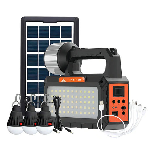 Kit Emergencia Solar Camping Ampolletas Linterna Usb Radio Color Negro