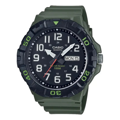 Reloj Casio Analógico Para Hombre Con Correa Verde Y Resistencia Al Agua De 100 M Negro