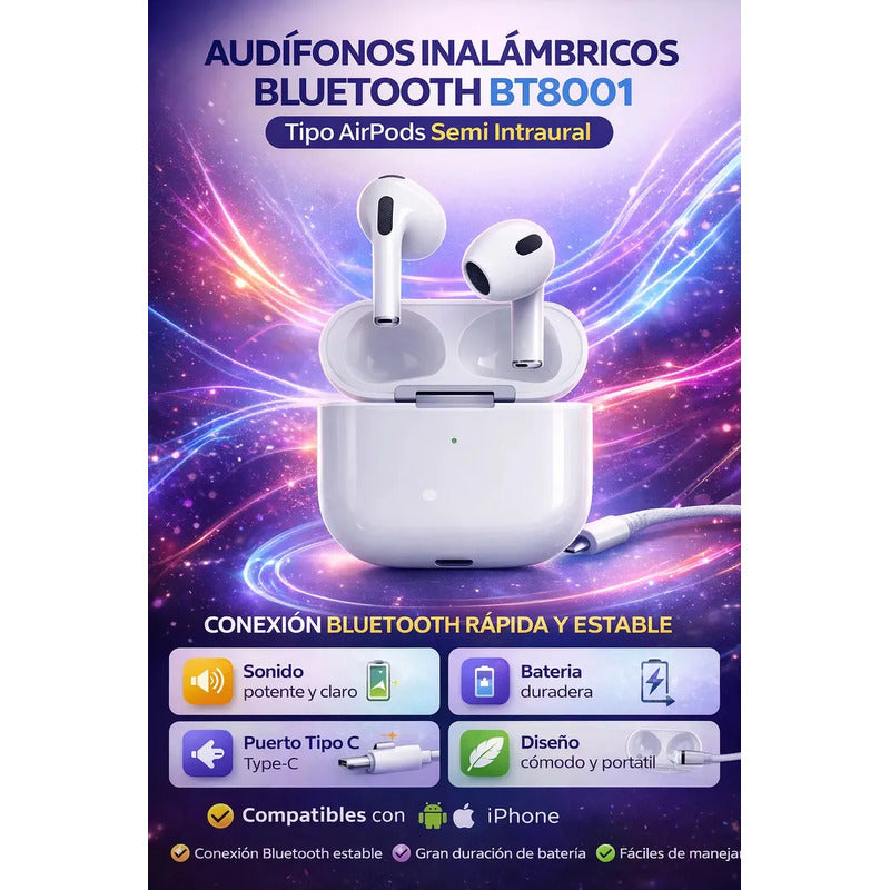 Audífonos Inalámbricos Vidvie Bt8001 Semi In Ear Con Bluetooth Y Micrófono Blanco