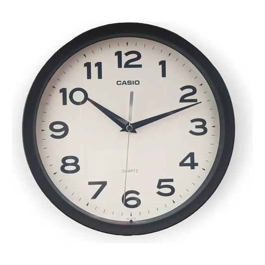 Reloj Casio Mural Iq-151-1df Análogo Borde Negro Fondo Blanco