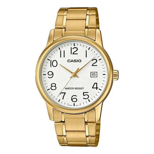 Reloj Pulsera Casio Mtp-v002g-7b2u Con Correa De Acero Inoxidable Color Dorado - Fondo Blanco