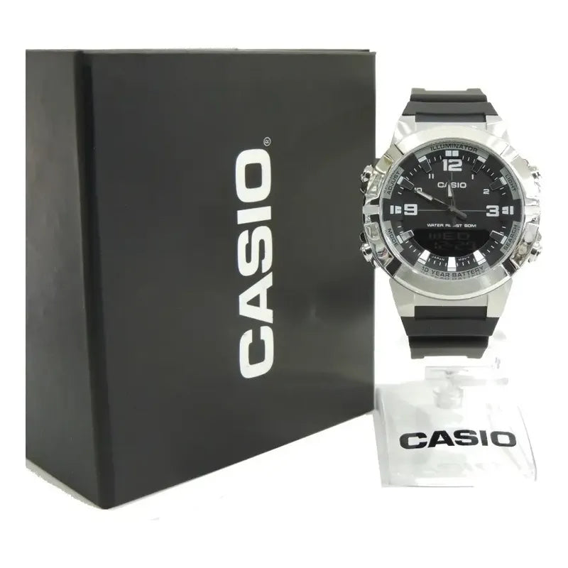 Reloj Casio Hombre Amw-870-1av Con Correa Negra Y Bisel Plateado Negro
