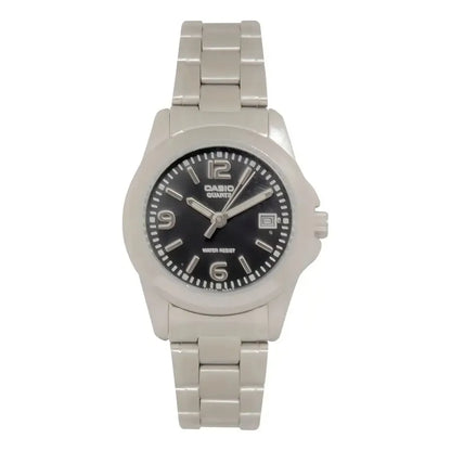 Reloj Casio Para Mujer De Acero Inoxidable Con Calendario Y Resistencia Al Agua Plateado Negro