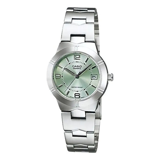 Reloj Casio Para Mujer De Acero Inoxidable Con Fondo Verde Plateado