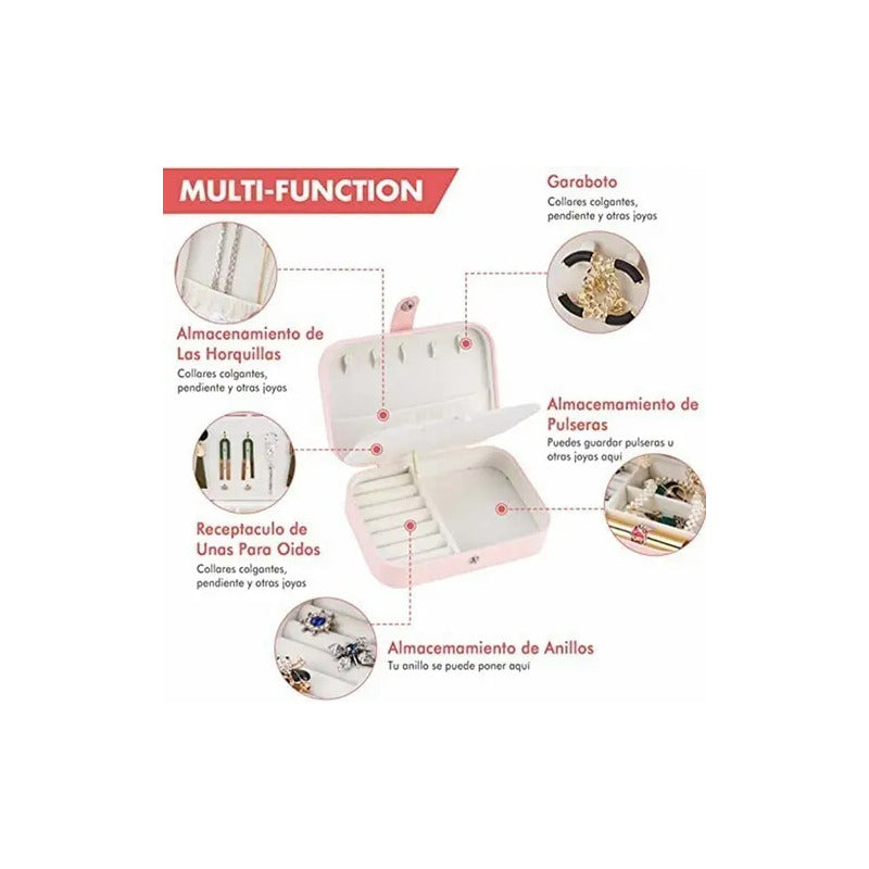 Caja Joyero Alhajero Organizador De Accesorios Bijouterie Color Rosa