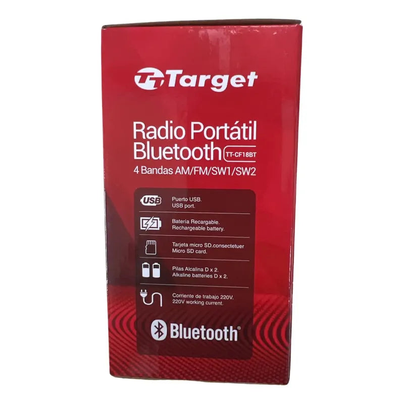 Radio Target Portátil Bluetooth/usb/4 Bandas Am/fm/sw1/sw2 Negro