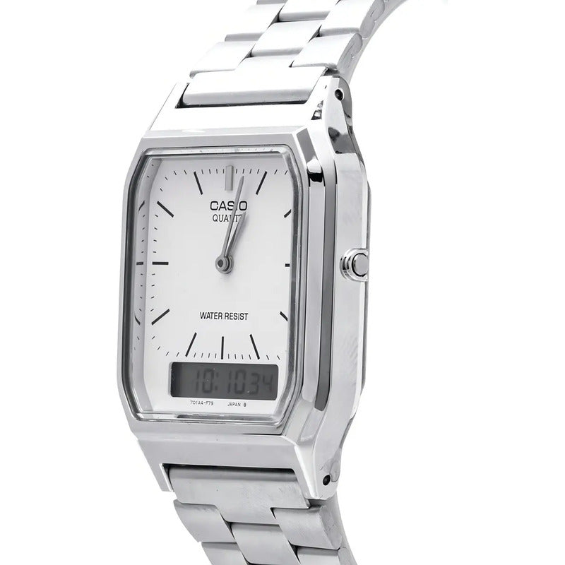 Reloj Casio Hombre Aq-230a-7d Wr Agente Oficial Caba Plateado Blanco