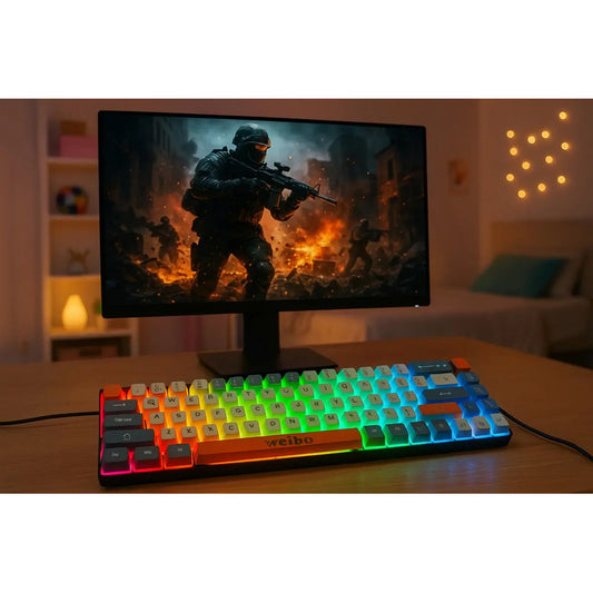 Teclado Gamer Weibo Wb333 Mini Rgb Iluminación Multiefecto Usb-c Compacto Negro Español Latinoamérica
