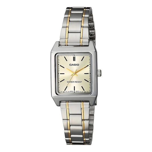 Reloj Casio Ltp-v007sg-9e De Mujer, Analógico Con Correa Bicolor Y Fondo Dorado