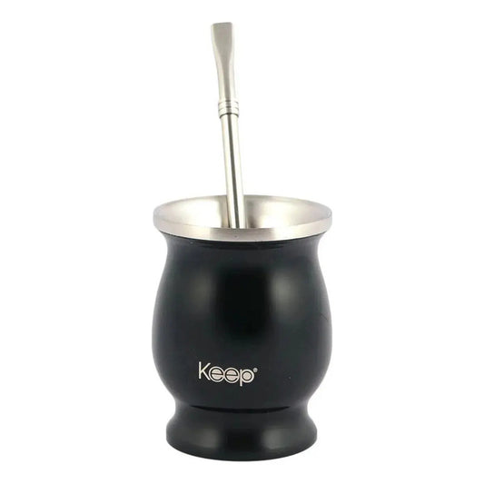 Mate Clásico Keep 200ml - Matero+bombilla Color Negro Negro Lisa