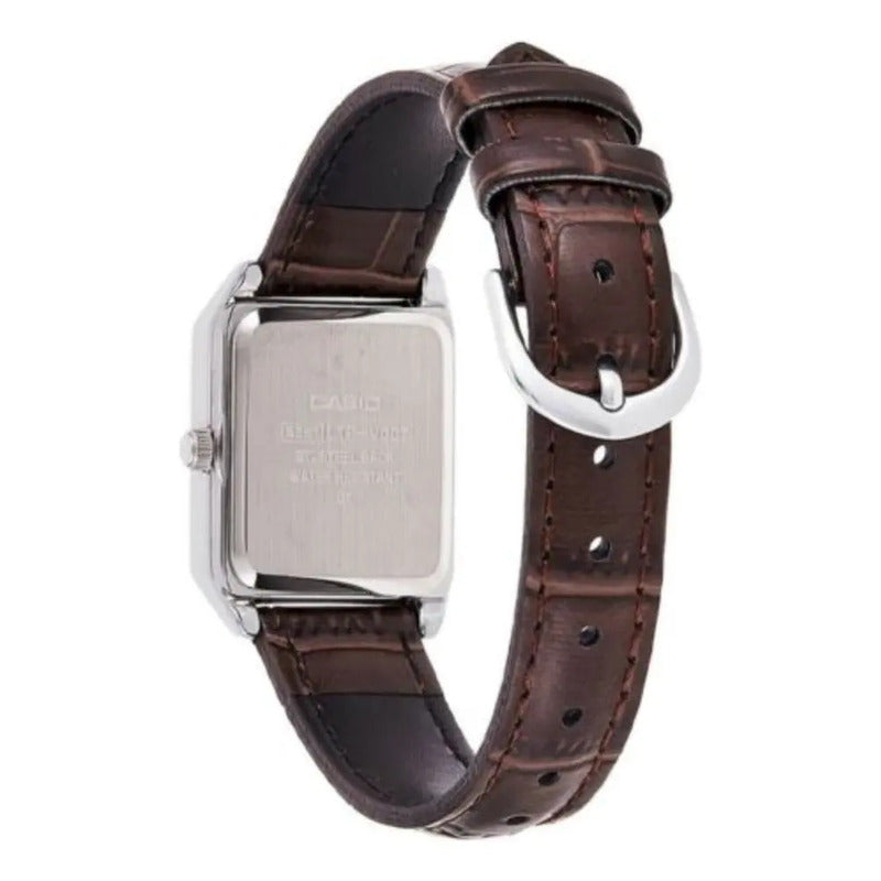 Reloj Casio Tank Ltp-v007l-9e Mujer - Análogo Marrón Oscuro Plateado Blanco