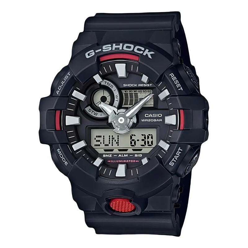 Reloj Casio G-shock Ga-700-1a Hombre Crono Analogo Digital 200m Negro Negro/rojo