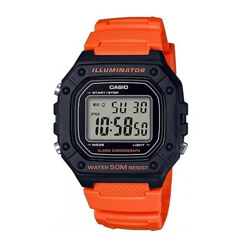 Reloj Casio Youth W-218h-3av Hombre,correa Naranja Bisel Neg Naranja Negro Gris