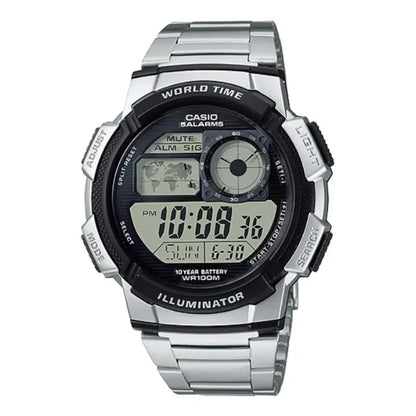 Reloj Pulsera Digital Casio Ae-1000wd-1avdf Con Correa De Acero Inoxidable Color Plateado - Fondo Negro