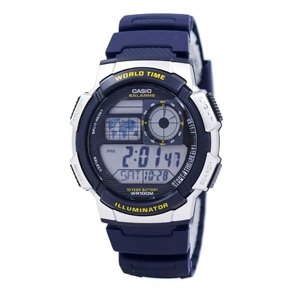 Reloj Pulsera Digital Casio Ae-1000w-2a Con Correa De Resina Color Azul - Fondo Negro