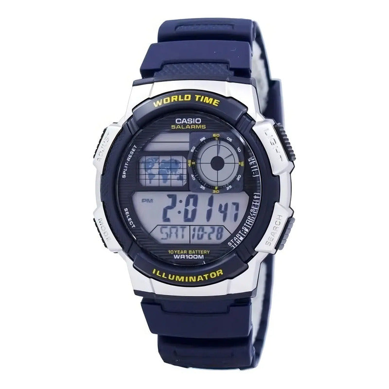 Reloj Pulsera Digital Casio Ae-1000w-2a Con Correa De Resina Color Azul - Fondo Negro