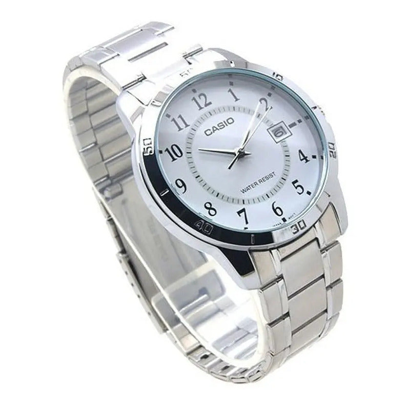 Reloj Pulsera Casio Mtp-v004d-7b Con Correa De Acero Inoxidable Color Plata - Fondo Blanco