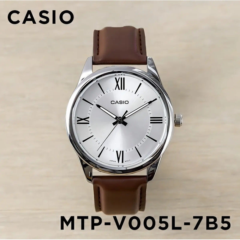 Reloj Casio Mtp-v005l-1b5 Para Hombre Con Correa De Cuero Plateado Black