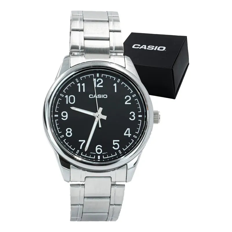 Reloj Casio Mtpv005d-1b4 Hombre Analogo Metal Plateado Negro