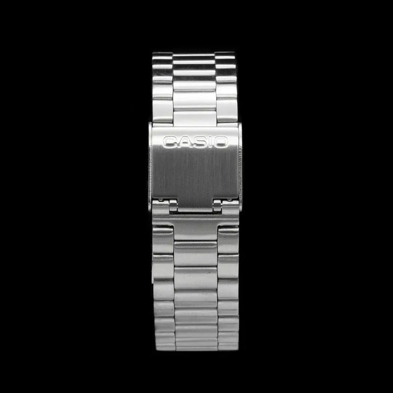 Reloj Casio Vintage Digital De Cuarzo Con Cronógrafo Y Malla De Acero Inoxidable Plateado Celeste