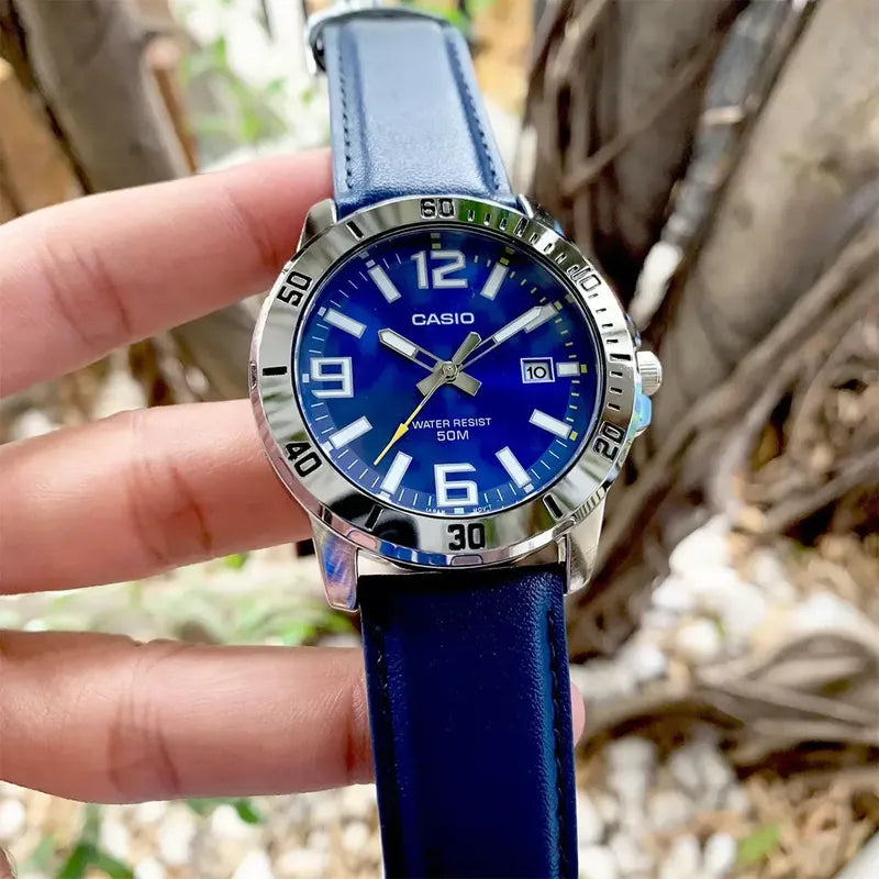 Reloj De Pulsera Casio Dress Mtp-vd01l-2b Original Azul Plateado