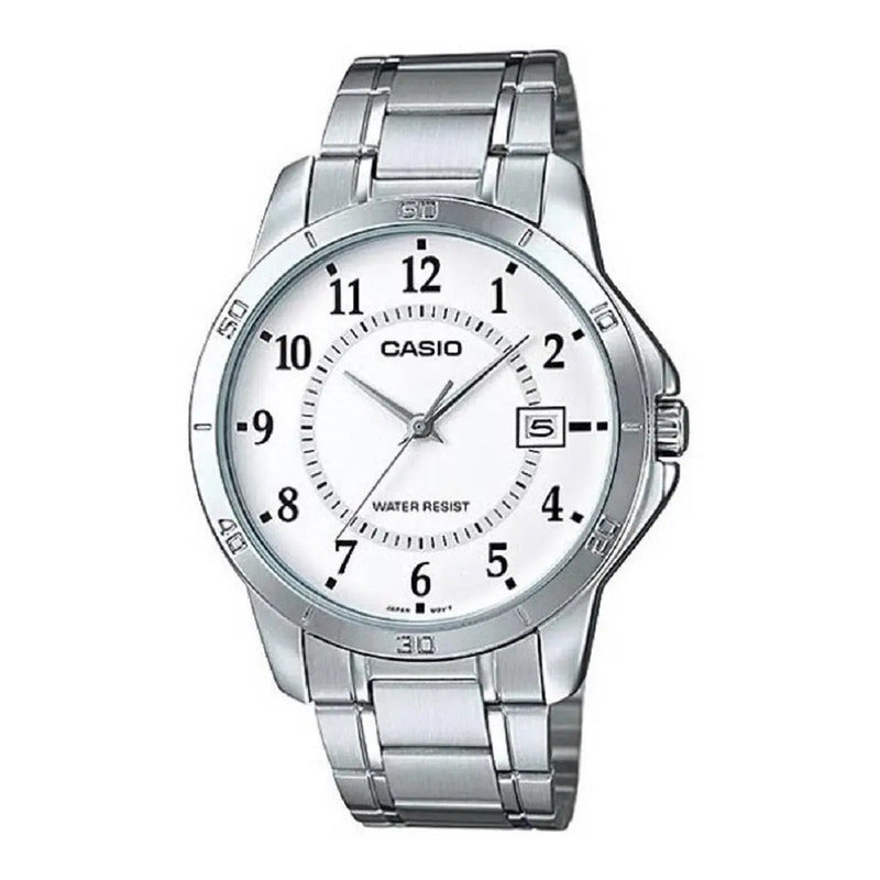 Reloj Pulsera Casio Mtp-v004d-7b Con Correa De Acero Inoxidable Color Plata - Fondo Blanco