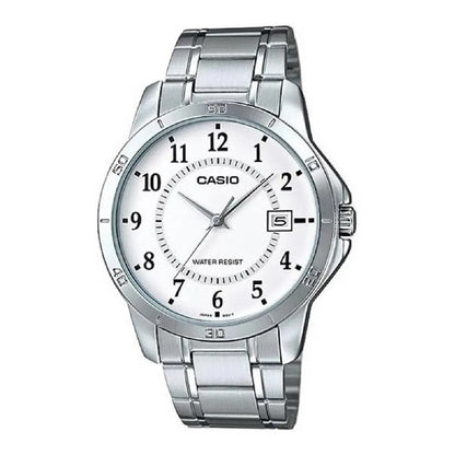 Reloj Pulsera Casio Mtp-v004d-7b Con Correa De Acero Inoxidable Color Plata - Fondo Blanco