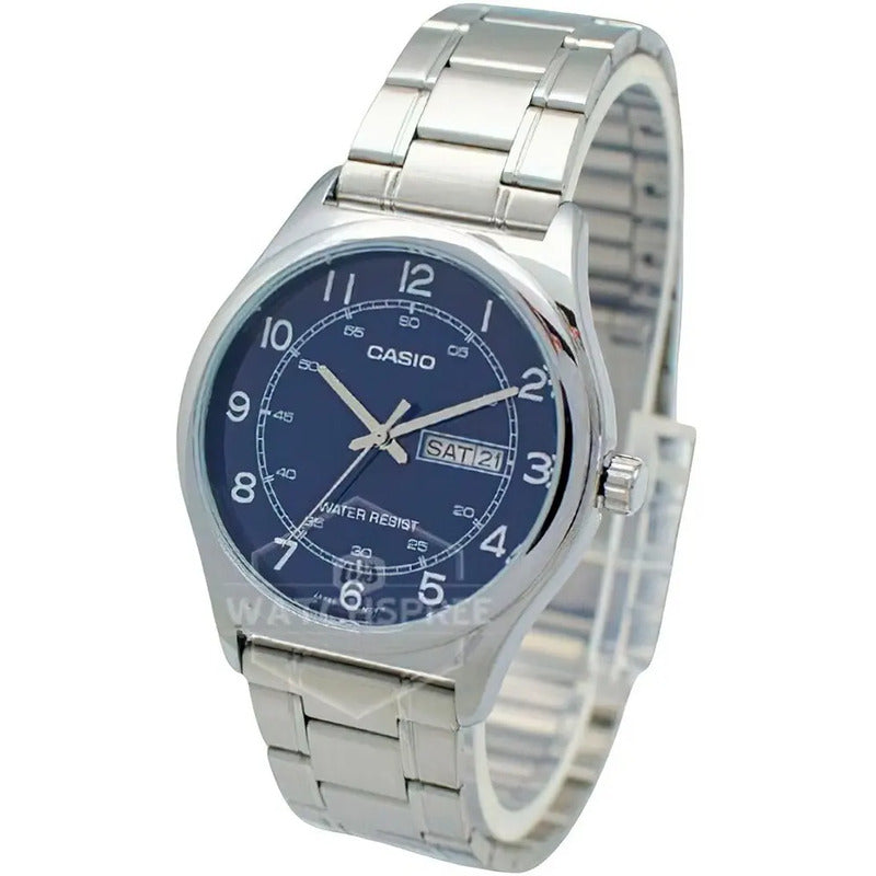 Reloj Casio Mtp-v006d-1b2, Acero,doble Fechador, Fondo Negro Plateado