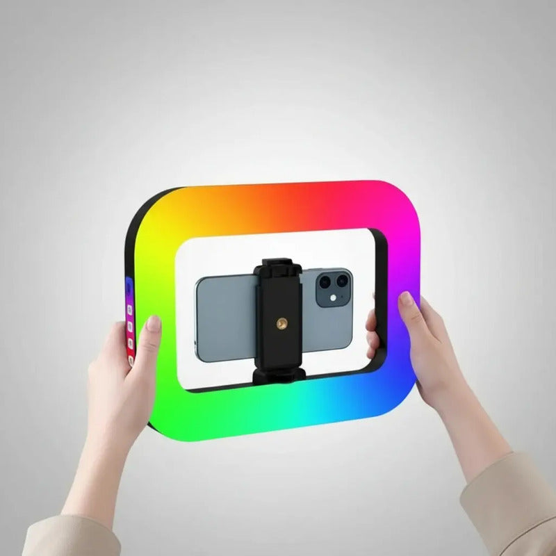 Aro De Luz Rectangular Rgb Portátil Recargable Negro Dimiable